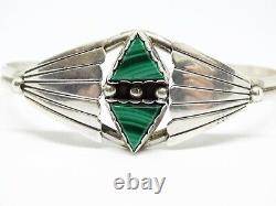 Vintage Sterling and Malachite Native American Navajo Cuff Bracelet