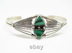 Vintage Sterling and Malachite Native American Navajo Cuff Bracelet