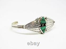 Vintage Sterling and Malachite Native American Navajo Cuff Bracelet