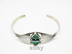 Vintage Sterling and Malachite Native American Navajo Cuff Bracelet