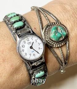 Vintage Sterling and Turquoise Watchband, signed JJ. Old Pawn jewelry