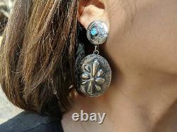 Vintage Style Navajo Earrings South West Native American Signed Jewelry Floral