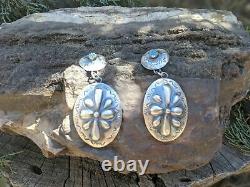 Vintage Style Navajo Earrings South West Native American Signed Jewelry Floral