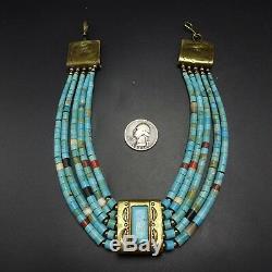 Vintage TONY AGUILAR SR Brass and TURQUOISE Collar NECKLACE Santo Domingo KEWA