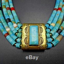 Vintage TONY AGUILAR SR Brass and TURQUOISE Collar NECKLACE Santo Domingo KEWA