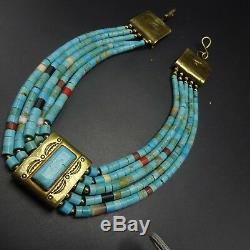 Vintage TONY AGUILAR SR Brass and TURQUOISE Collar NECKLACE Santo Domingo KEWA