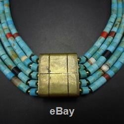 Vintage TONY AGUILAR SR Brass and TURQUOISE Collar NECKLACE Santo Domingo KEWA