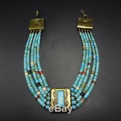 Vintage TONY AGUILAR SR Brass and TURQUOISE Collar NECKLACE Santo Domingo KEWA