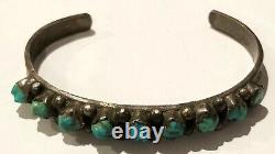 Vintage TURQUOISE & SILVER Old Pawn Row 6+Inch Cuff Bracelet 9 Stones