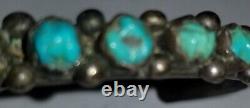 Vintage TURQUOISE & SILVER Old Pawn Row 6+Inch Cuff Bracelet 9 Stones