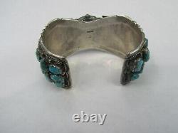 Vintage T Sterling Silver Signed Piece Indian Navajo Turquoise Watch Cuff