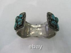 Vintage T Sterling Silver Signed Piece Indian Navajo Turquoise Watch Cuff