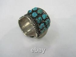 Vintage T Sterling Silver Signed Piece Indian Navajo Turquoise Watch Cuff