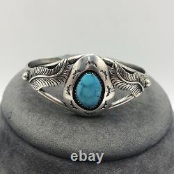Vintage Teddy Goodluck Sterling Silver Turquoise Shadowbox Cuff Bracelet