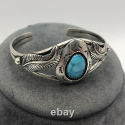 Vintage Teddy Goodluck Sterling Silver Turquoise Shadowbox Cuff Bracelet