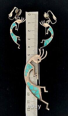Vintage Tèmè Sunburst Handcrafts Sterling Kokopelli Pendant & Clip-On Earrings