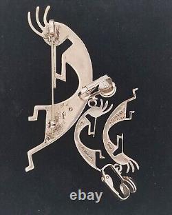 Vintage Tèmè Sunburst Handcrafts Sterling Kokopelli Pendant & Clip-On Earrings