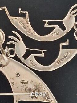 Vintage Tèmè Sunburst Handcrafts Sterling Kokopelli Pendant & Clip-On Earrings