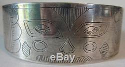 Vintage Tlingit Indian Engraved Silver Animal Face Cuff Bracelet