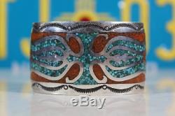 Vintage Tommy Singer Navajo Sterling Silver Turquoise Inlay Cuff Bracelet