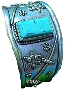 Vintage Tourist Style, Stamped, Turquoise & Sterling Navajo Bracelet