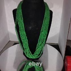Vintage Tribal Set Of Green Turquoise Beads, 8 Strand, Unique, Rare