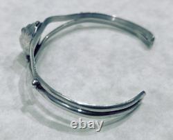 Vintage Turqloise Sterling Silver Navajo Cuff Leaf and Twist Design Excellent