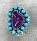 Vintage Turquoise & Charoite Cluster Ring by RB Sterling Size 7 Multi Navajo