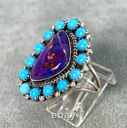 Vintage Turquoise & Charoite Cluster Ring by RB Sterling Size 7 Multi Navajo
