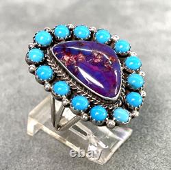 Vintage Turquoise & Charoite Cluster Ring by RB Sterling Size 7 Multi Navajo