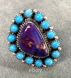 Vintage Turquoise & Charoite Cluster Ring by RB Sterling Size 7 Multi Navajo