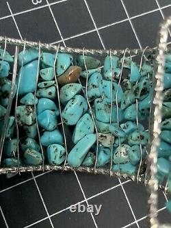 Vintage Turquoise Cuff Bracelet Jewelry Native American Style Lots Of Stones