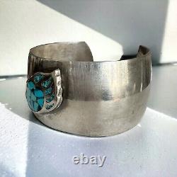 Vintage Turquoise Inlay Bear Paw Native American Navajo Cuff Bracelet Silver