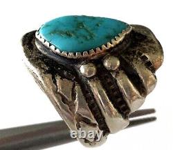 Vintage Turquoise Native American Signed K Mens Ring Sterling Deco Balls Sz 9.75