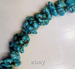 Vintage Turquoise Nugget Bead Necklace Natural Gemstone Jewelry Southwest Style