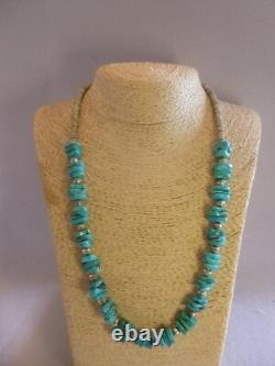 Vintage Turquoise Nugget & Sterling Silver Native American Southwestern Necklace