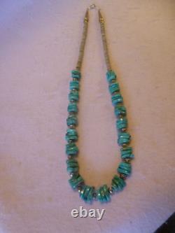 Vintage Turquoise Nugget & Sterling Silver Native American Southwestern Necklace