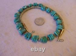 Vintage Turquoise Nugget & Sterling Silver Native American Southwestern Necklace