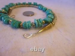 Vintage Turquoise Nugget & Sterling Silver Native American Southwestern Necklace