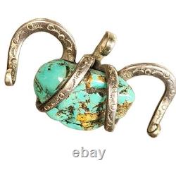 Vintage Turquoise Pendent Navajo Sterling Silver PENDANT HORN SHAPED 30g