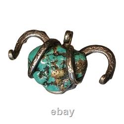 Vintage Turquoise Pendent Navajo Sterling Silver PENDANT HORN SHAPED 30g