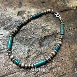 Vintage Turquoise Silver Bead Bracelet 21cm Navajo Handmade Sterling 925