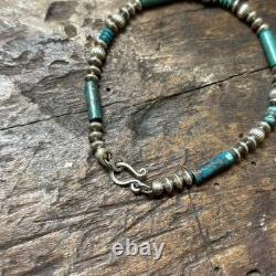Vintage Turquoise Silver Bead Bracelet 21cm Navajo Handmade Sterling 925