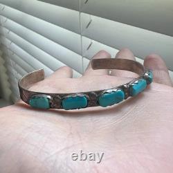 Vintage Turquoise Sterling Silver Cuff Bracelet Cheama Native American Jewelry