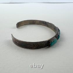 Vintage Turquoise Sterling Silver Cuff Bracelet Cheama Native American Jewelry