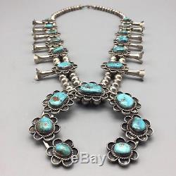 Vintage Turquoise & Sterling Silver Squash Blossom Necklace