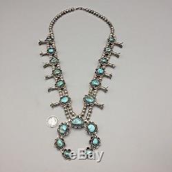 Vintage Turquoise & Sterling Silver Squash Blossom Necklace