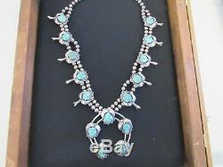 Vintage Turquoise Sterling Silver Squash Blossom Necklace