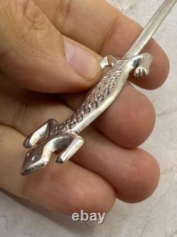 Vintage Uber Long Vintage Navajo Sterling Native American Jewelry Silver Gecko