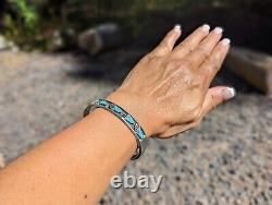 Vintage Unisex Native American Turquoise Bear Feet Overlay/Inlay Bracelet Sz 6.5